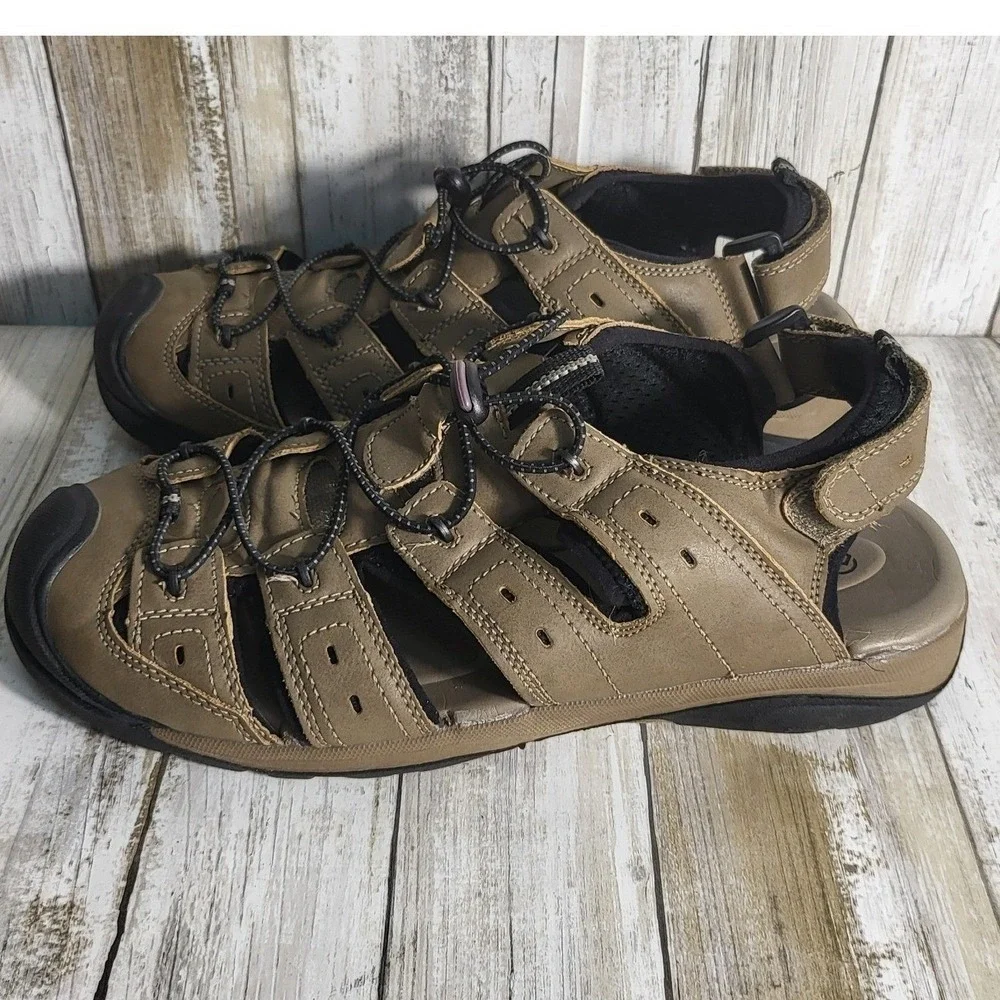 Magellan Outdoors Mens Fisherman Sandals Closed Toe Water Shoes Beige Black 9D